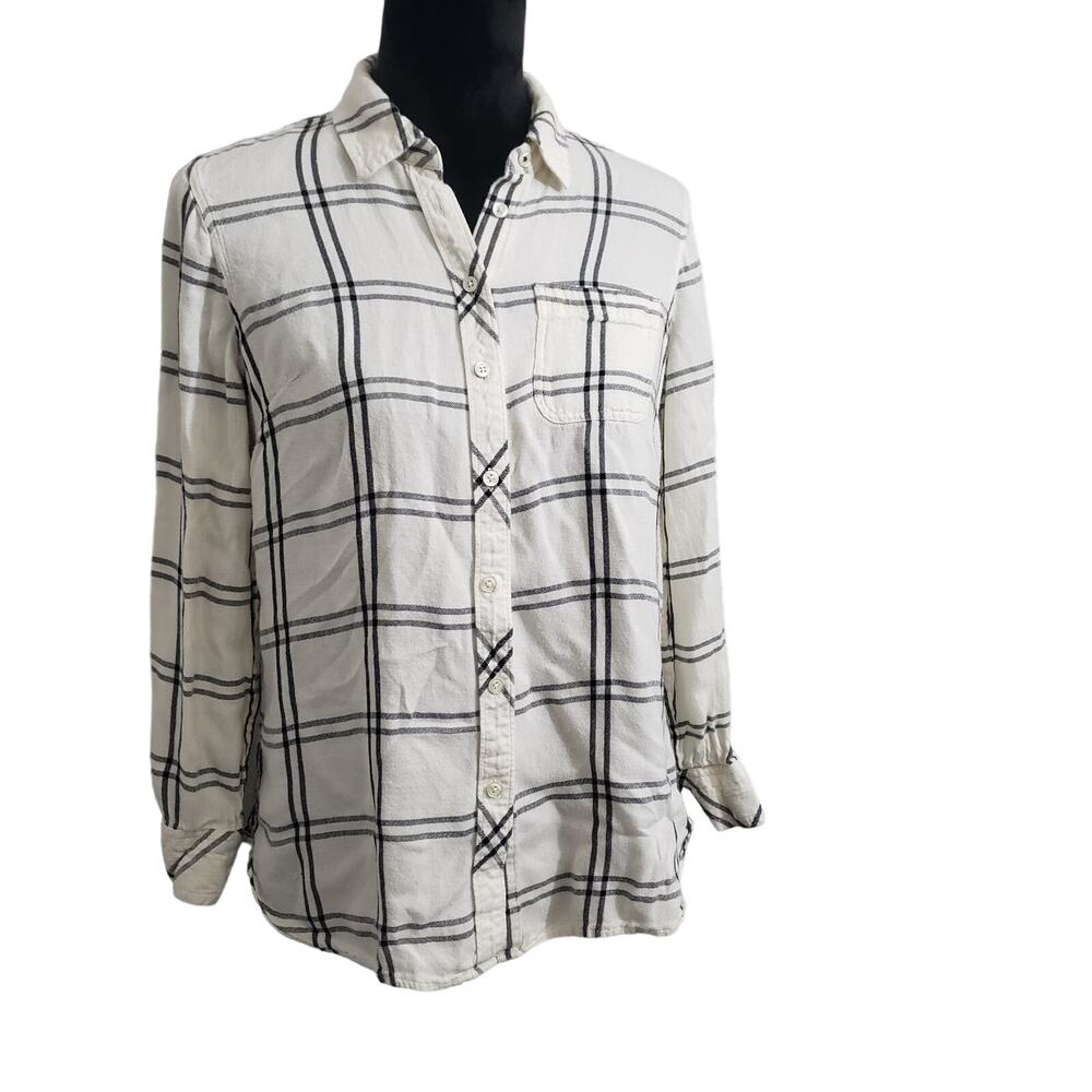 Talbott top womens large white black plaid flannel rayon long sleeve casual
